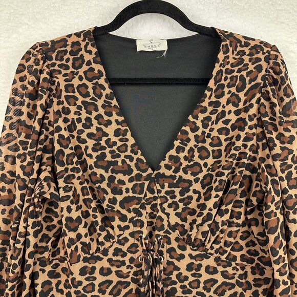 2/$30 Ember Leopard Mesh Corset Style Top L V-Neck Lace-Up Milkmaid Boho Mobwife - Picture 9 of 13